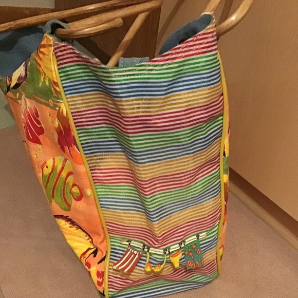 Anne Ormsby “ Surviving Stress” Carribean Themed Tote Bag with Bamboo Handlea - Picture 8 of 11